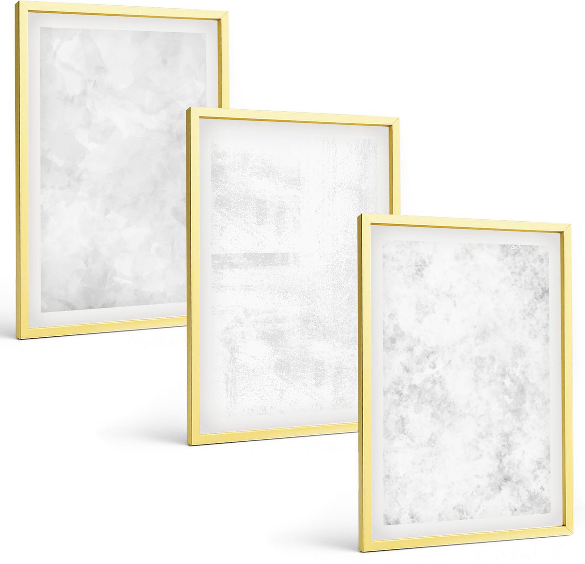 Coloray 3-Delige Schilderij Set - Witte Vlekken Op Canvas En Abstracte, Minimalistische Achtergronden - 40 x 40 cm En 40 x 60 cm - Decoratieve Schilderijen - Wanddecoratie - Hal - Woonkamer Decoratie