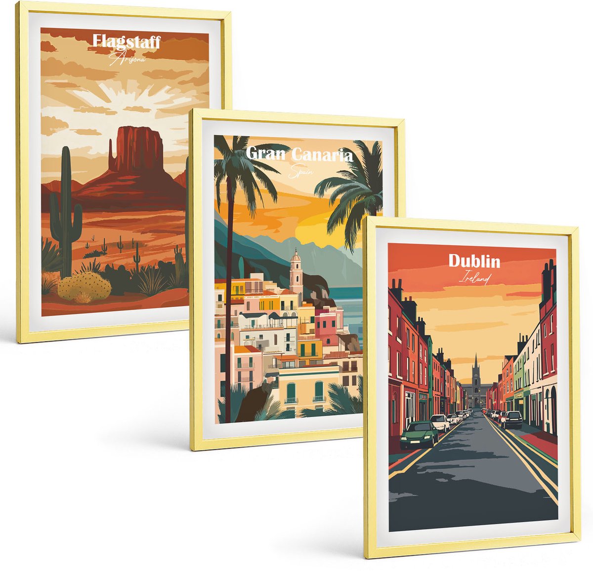 Coloray 3-Delige Schilderij Set - Water In Beweging, Kloof En Bos, Groene Winternatuur - 40 x 40 cm En 40 x 60 cm - Wanddecoratie - Schilderijen Set - Interieur - Woonkamer Decoratie