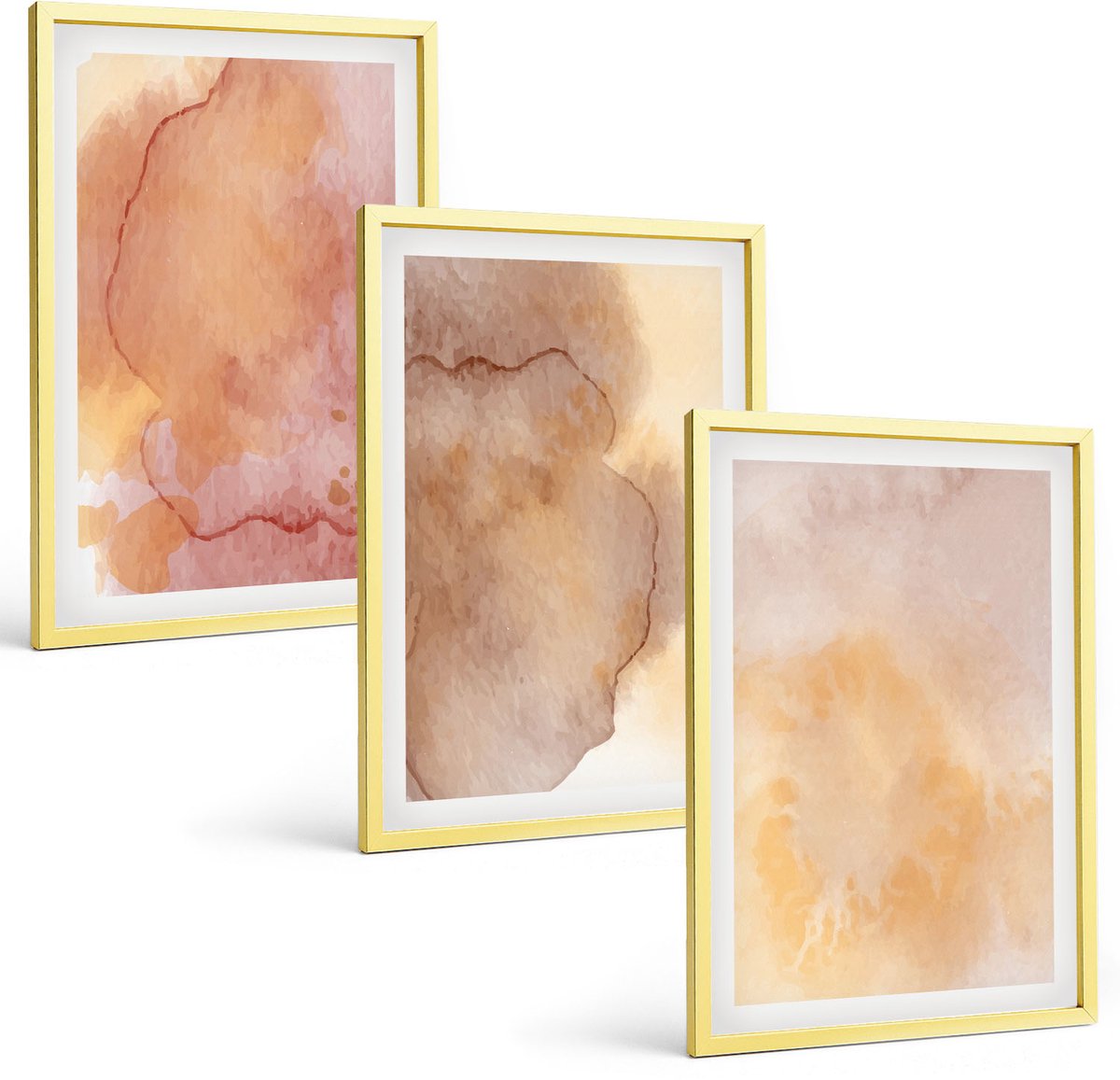 Coloray 3-Delige Schilderij Set - Warme Aquarelverf Op Canvas, Kleurrijke Texturen - 40 x 40 cm En 40 x 60 cm - Stijlvolle Wanddecoratie - Interieur - Moderne Wanddecoratie