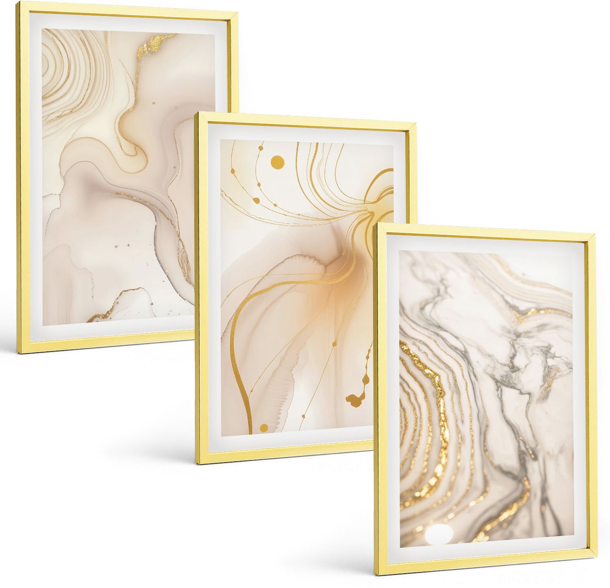 Coloray 3-Delige Schilderij Set - Decoratieve Abstracties Van Gemorste Verf - 40 x 40 cm En 40 x 60 cm - Muurdecoratie - Wanddecoratie - Slaapkamer