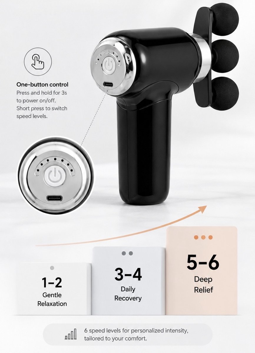 MDHL Massage Gun - Fascial Gun - Massage Gun mini - Incl. 9 opzetstukken - Massage Apparaat - Spier massage - Spierherstel en Relax massage - Draadloos - Oranje/Zwart — cadeau in Sport & Outdoor - foto 3