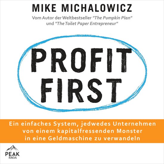 Boekomslag 'Profit First' van Mike Michalowicz in het blauw en oranje. Tekst: 'PROFIT FIRST'.
