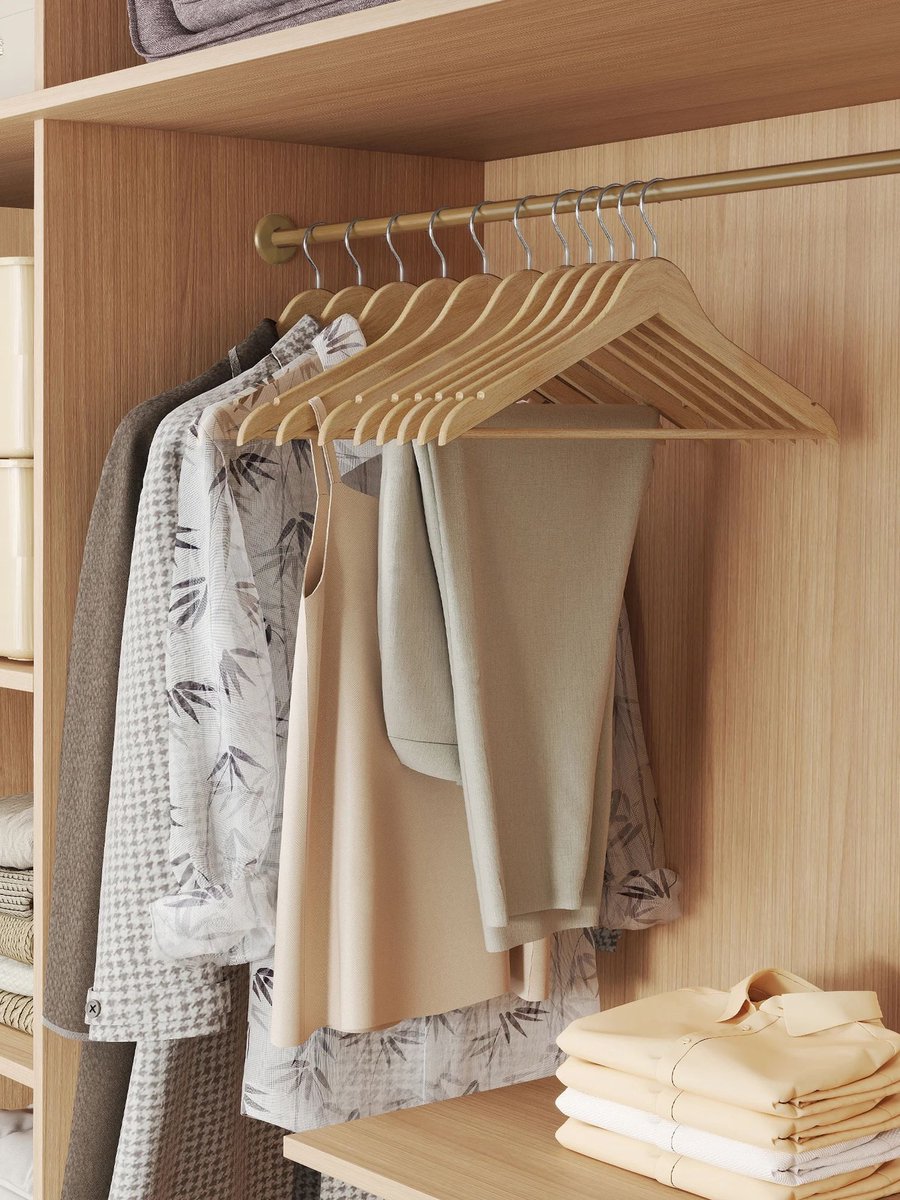 M-Goods Kledinghangers Hout - Set van 30 - Slanke Houten Kleerhanger - 360° Draaibare Haak - Ruimtebesparend