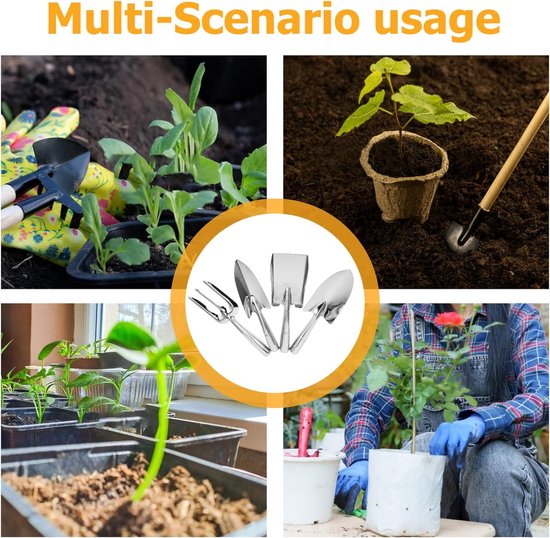 Tuin vier stuks set, 4 stuks set van stalen tuinbouw gereedschap set, met inbegrip van rake, schop, graafschap en grasmaaier. Gereedschappen — afbeelding 2