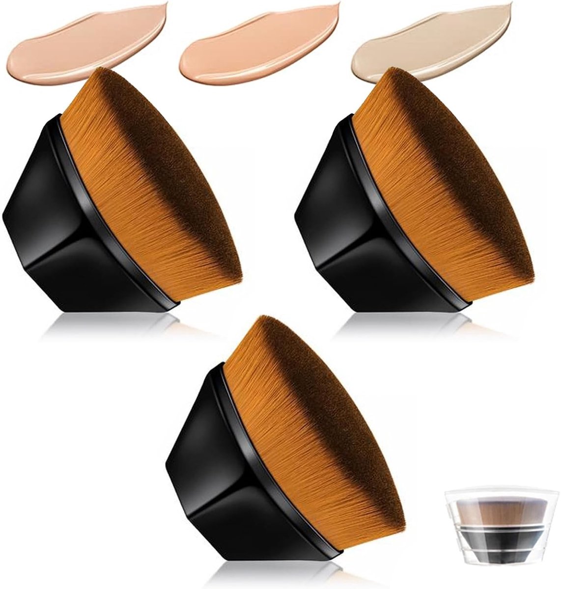 Professionele Make-upkwasten Set voor Foundation en Poeder - 3-delige Kabuki en Oval Brush met Opbergdoos