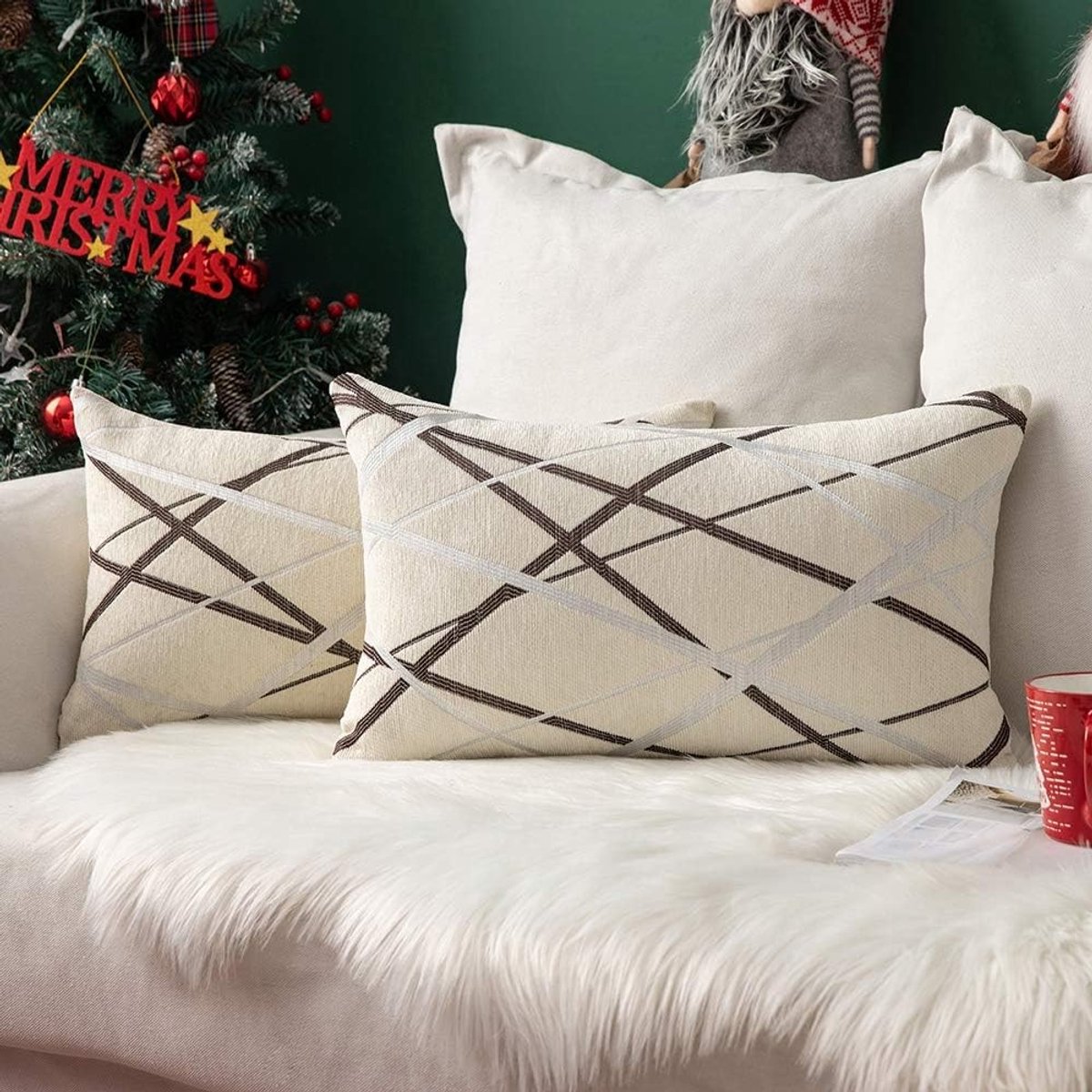 Decoratieve Kussenhoezen voor Sofa en Slaapkamer - Lichtlijn Design - 50x50cm - 2 Stuks Crème Kleur
