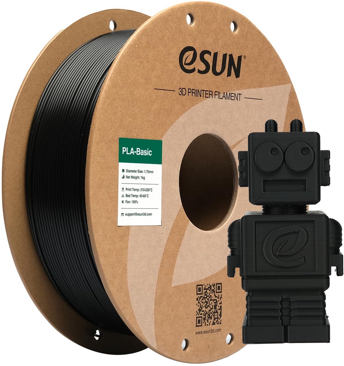 eSUN PLA Filament 1.75mm, PLA Basis 3D Printer Filament 1kg Zwart - ShopVlot
