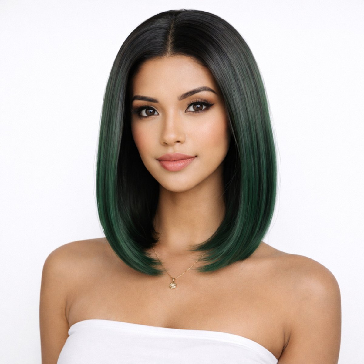 K&C Synthetische Lace Front Pruik - Dua Bob (zwart-groen ombre)