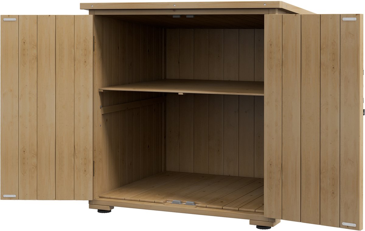 Houten tuinkast - Buitenkast met bitumen dak - 77.5x88x90 cm - met 2 planken - Natuurlijk hout