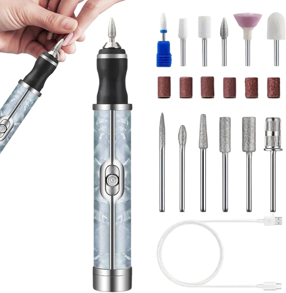 Nagelpolijstmachine - Elektrische nagelvijl – Draagbare elektrische nagelfrees – Draadloze manicuretool met 4 snelheidsstanden – Geschikt voor het inkorten, vijlen, polijsten en verzorgen van dikke teennagelranden – Blauw