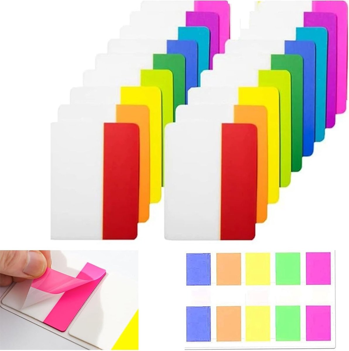Set van 400 Hechtstrips, Kleurige Plaknotities, 20 Sets, 10 Kleuren, Herpositioneerbare Indextabs voor Bladwijzers en Documenten