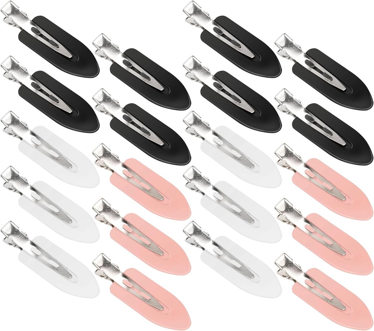 20 Stuks Haarspelden zonder Vouwen - Haarclips voor Make-up en Haarstyling voor Dames in Zwart, Wit en Roze