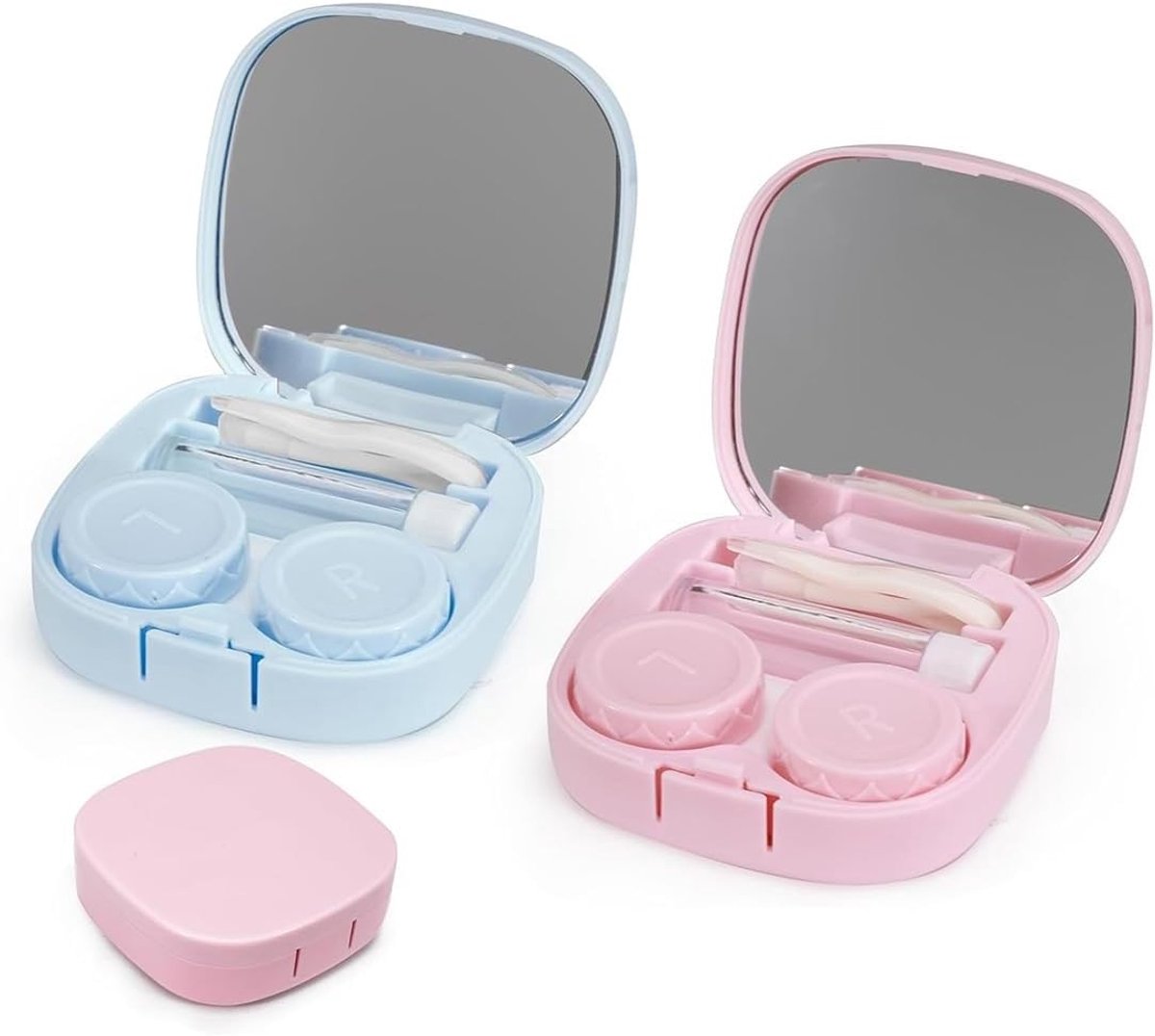 Set van 2 Contactlenshouders met Spiegel, Hygiënische en Draagbare Oplossing voor Thuis en Reizen, Ideaal voor Contactlenzen en Accessoires