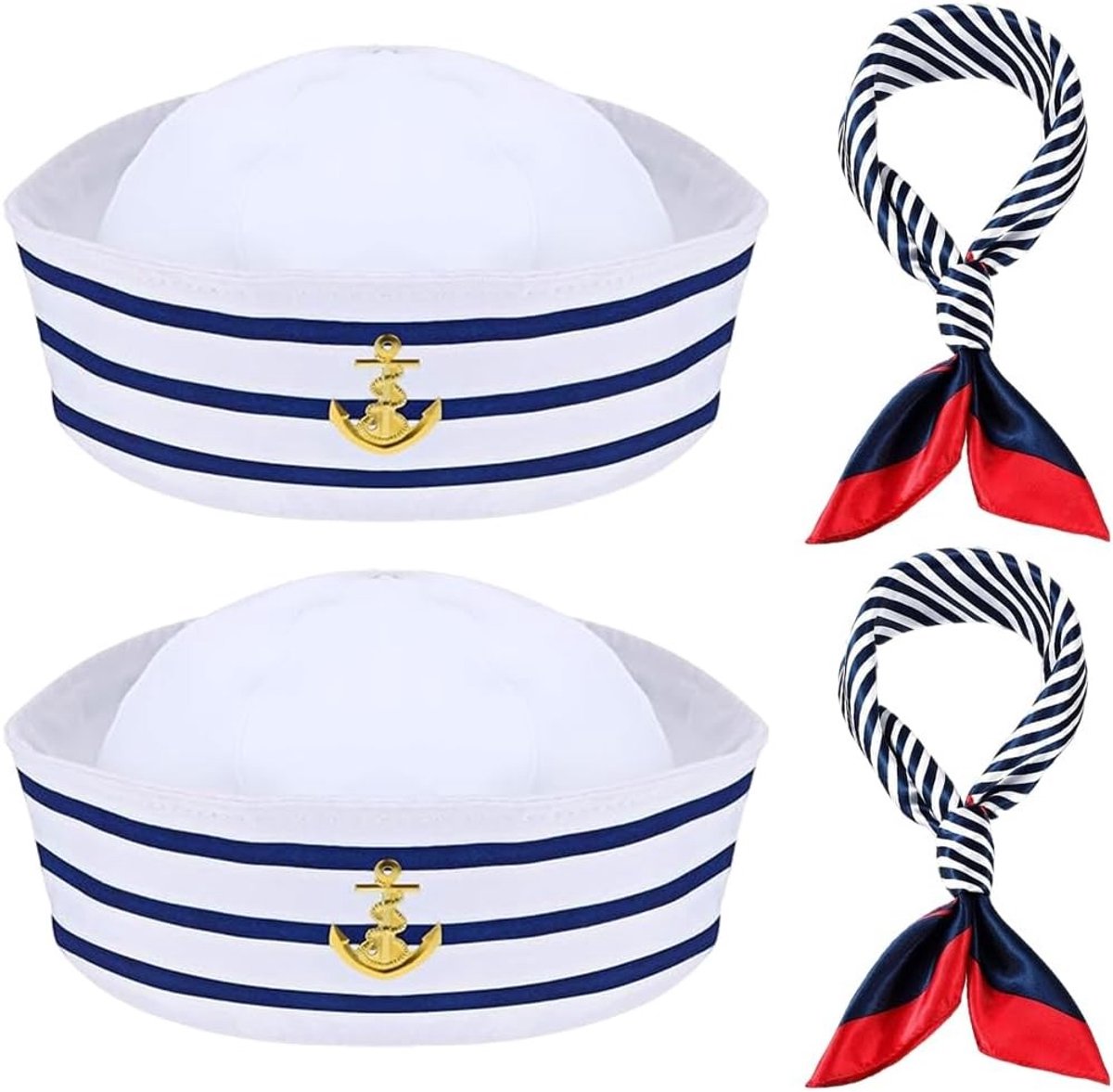 Kostuumset Matrozenmuts en Sjaal - Blauw en Wit - 58 cm - Polyester - Voor Dames en Heren