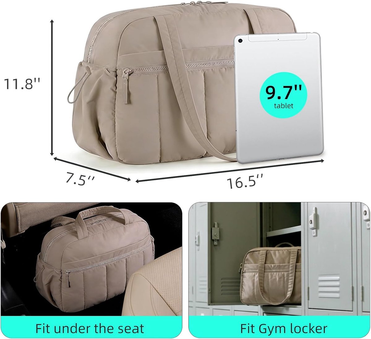 KZQ Reistas - Handtas - Sporttas voor dames - Handbagage - 40x30x20 - Khaki