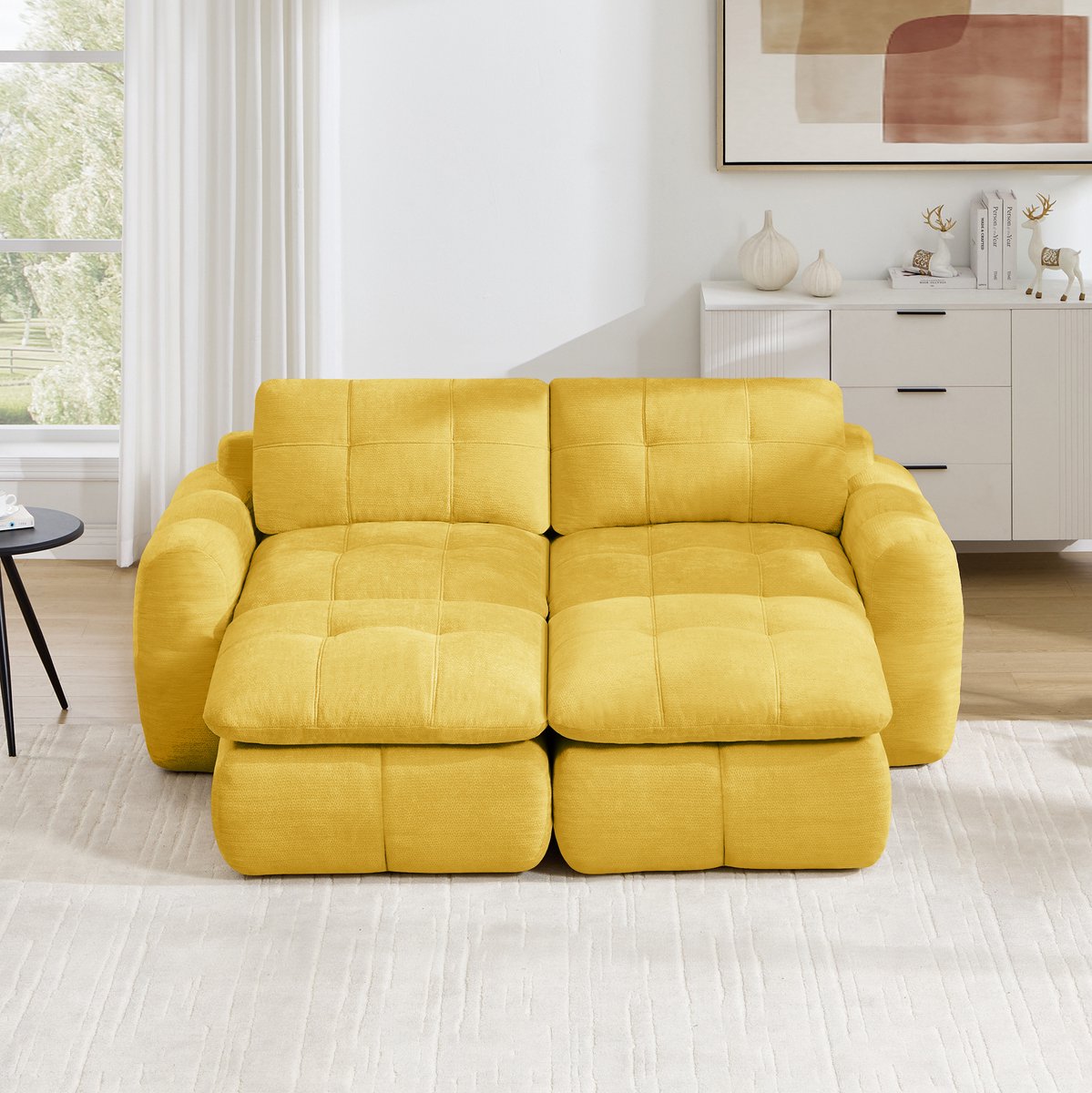 REDOM- Bank - 2-zits modulaire bank - Frameloos - Gestikt patroon - Chenille - Woonkamer en appartement - 194 x 160 x 68 cm