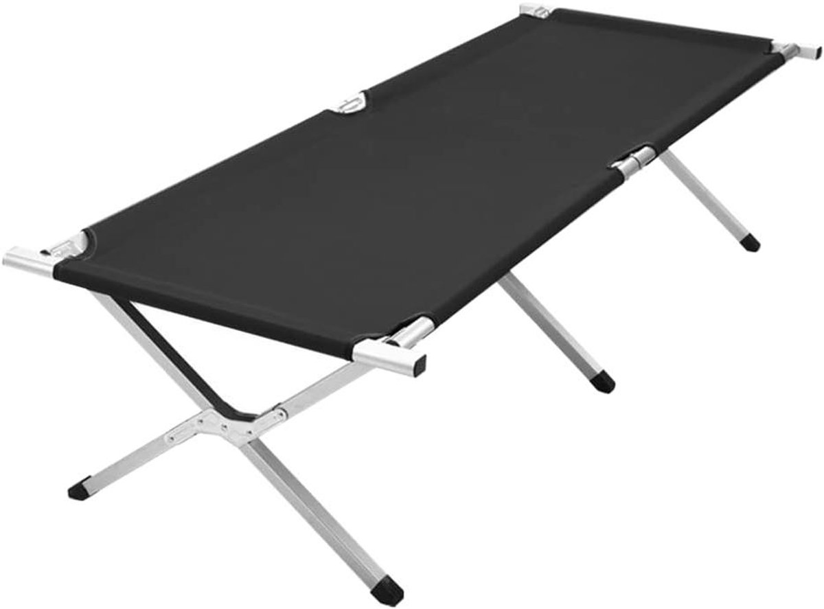 Campingbed - Veldbed logeerbed - Buiten slapen - Anti-kantel systeem - 190x64cm - Zwart