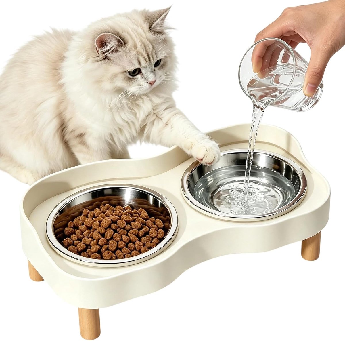 KZQ Set van 2 Voerbakken voor katten – Voerbakken voor huisdieren – Dubbelwandige bakken – Roestvrij staal - 800ML