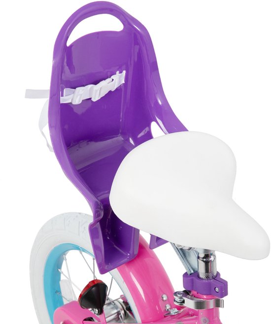 Joystar Little Daisy Meisjesfiets - 14 Inch - Mandje - Poppenzitje - Zijwieltjes - Bel - Handrem - Fuchsia - Geschikt voor buitenactiviteiten in de lente — afbeelding 4