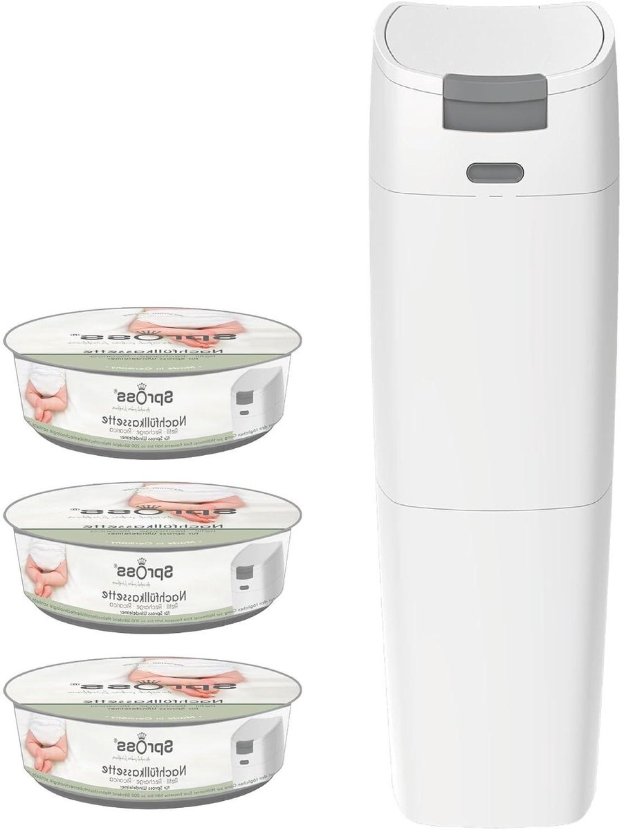 Luieremmer met systeem - Baby luier afvalbak - Hygiënisch luiers weggooien - Geurvrije sluiting - Hoge capaciteit - Wit grijs