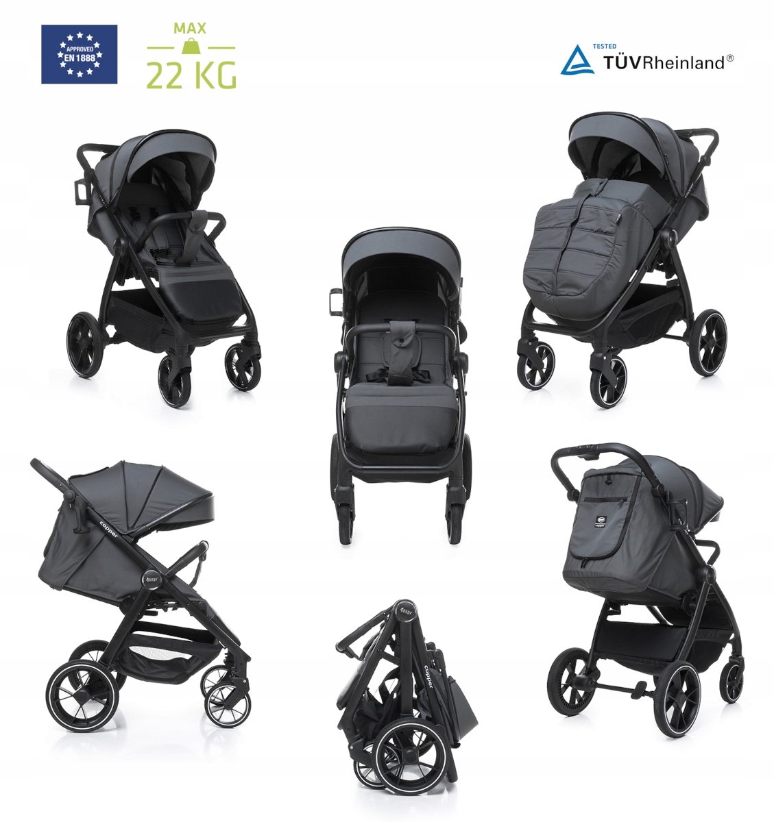 4Baby Koperen Kinderbuggy - Lichtgewicht, Incl. Regenhoes & Muskienetnet