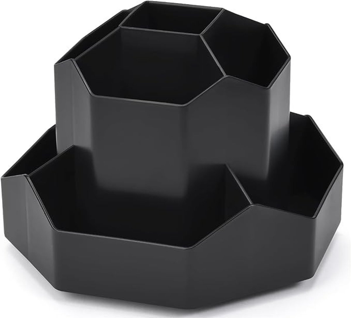 PolkaHome Draaibare Pennenhouder - 360° Draaibaar Organizer met 9 Vakken voor Bureau, Kantoor, School & Thuis (Zwart)