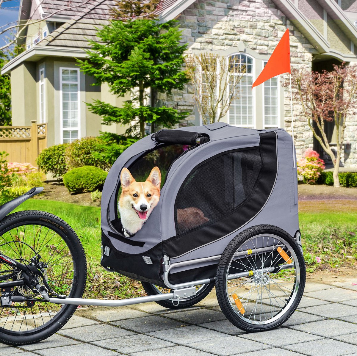 MODFU - Hondenfietskar - Stalen Frame En Luchtbanden - Grijs Zwart - 130 X 73 X 90 Cm