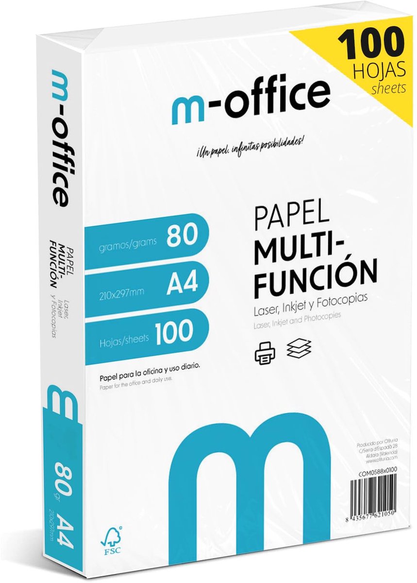 A4-papier, 80 g, 100 vel, multifunctioneel papier, voor inkjetprinters en lasers, A4-formaat, 210 x 297 mm, ideaal - ShopVlot