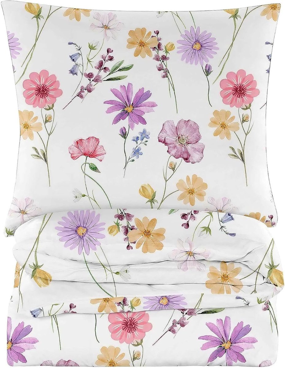Dekbedovertrekset 200x200 cm - 2-delig Microvezel - Bloemendessin - Wit