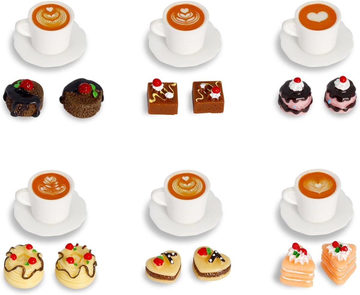 Food 24-delig poppenhuis accessoires keuken, kabouter eten, miniatuur levensmiddelen koffiekop cake dessert, accessoires voor mini-keuken, mini-theekransje, doe-het-zelf microlandschap