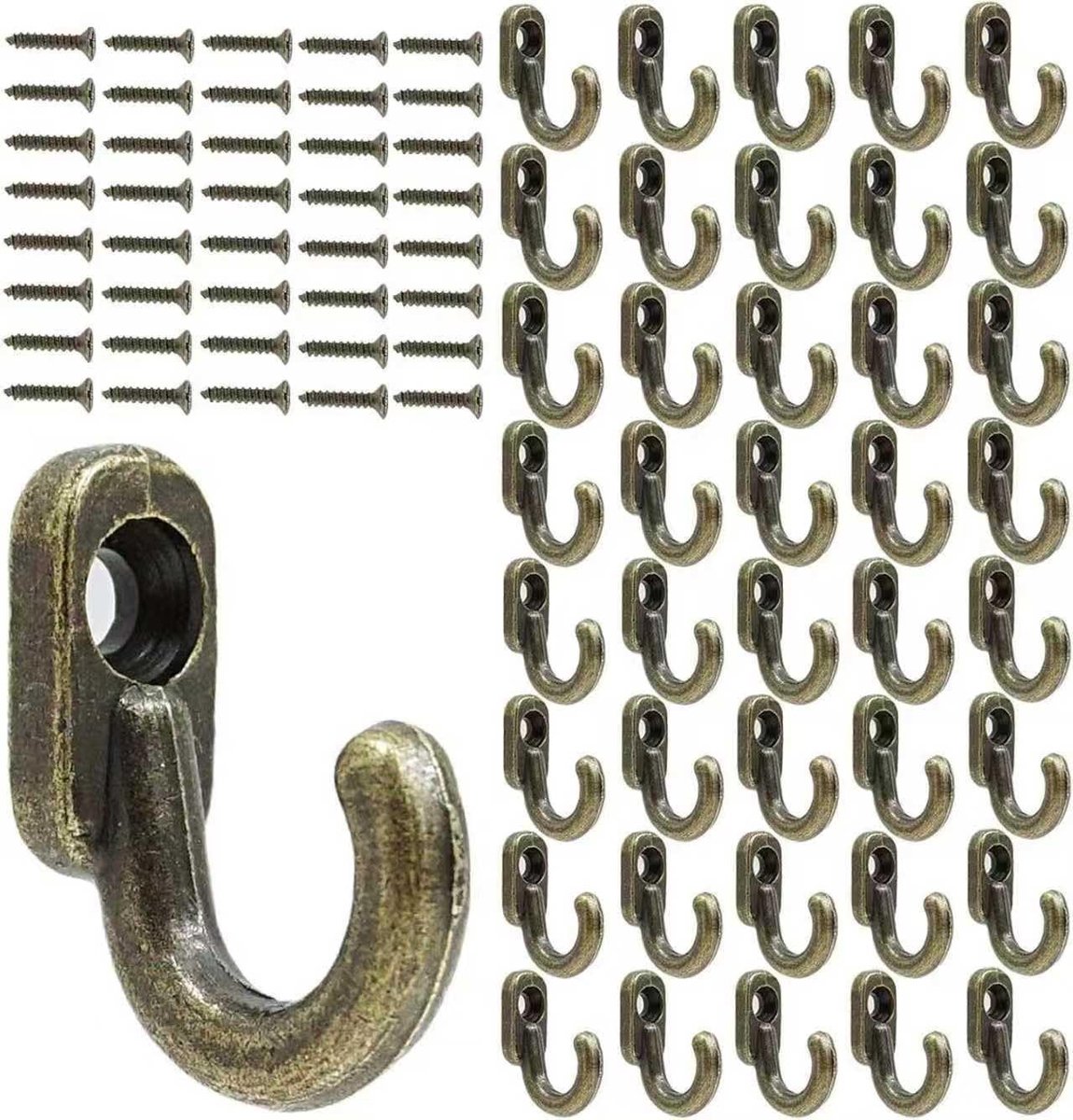 Mini ijzeren haakjes in brons - 20 stuks - Vintage wandhaken voor sleutels, handdoeken en sieraden - 16x13mm