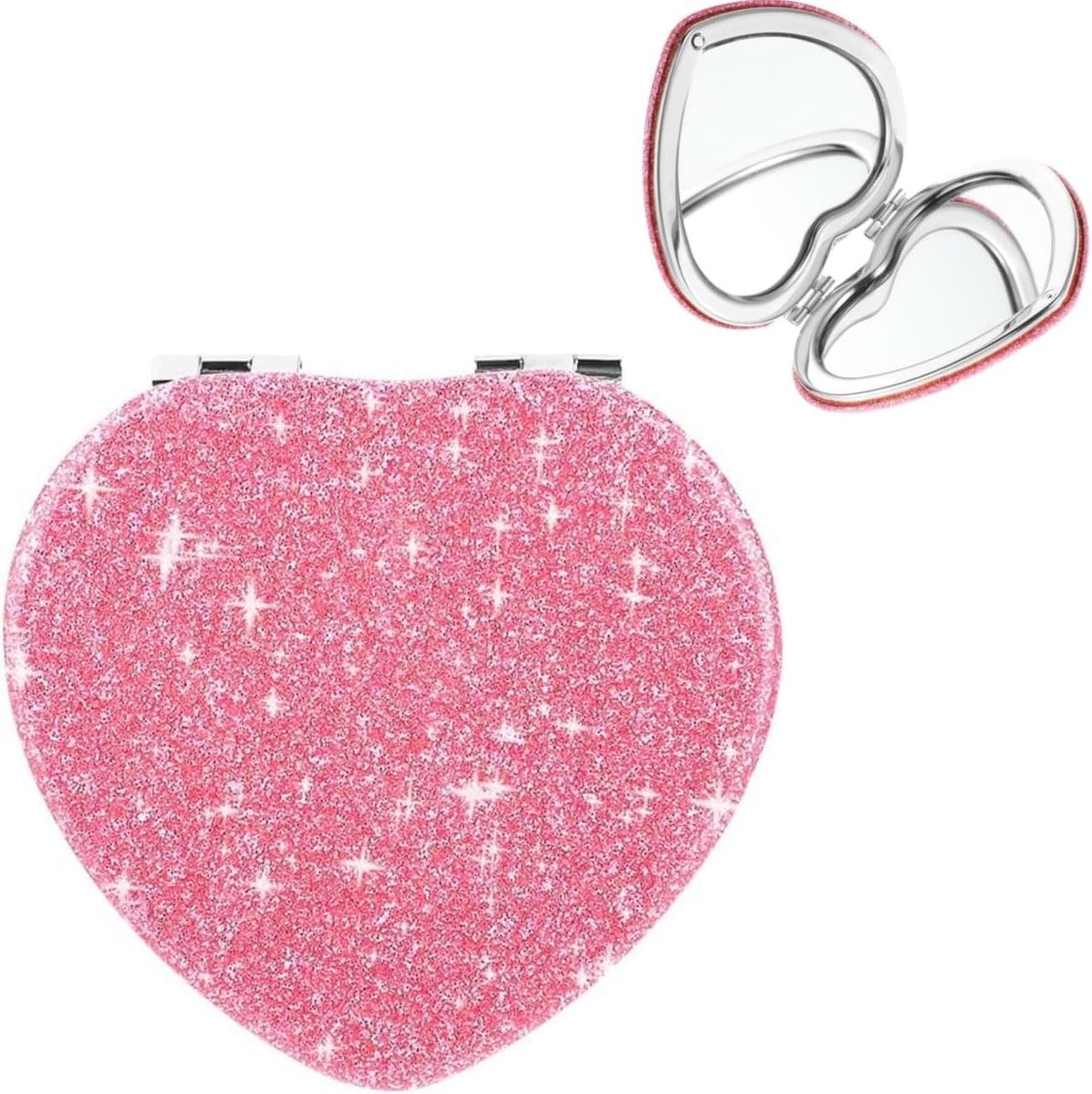 Compact Roze Hart Spiegeltje, Dubbelzijdig en Draagbaar, 7.5 cm, Perfect voor Reizen en Make-up Gebruik