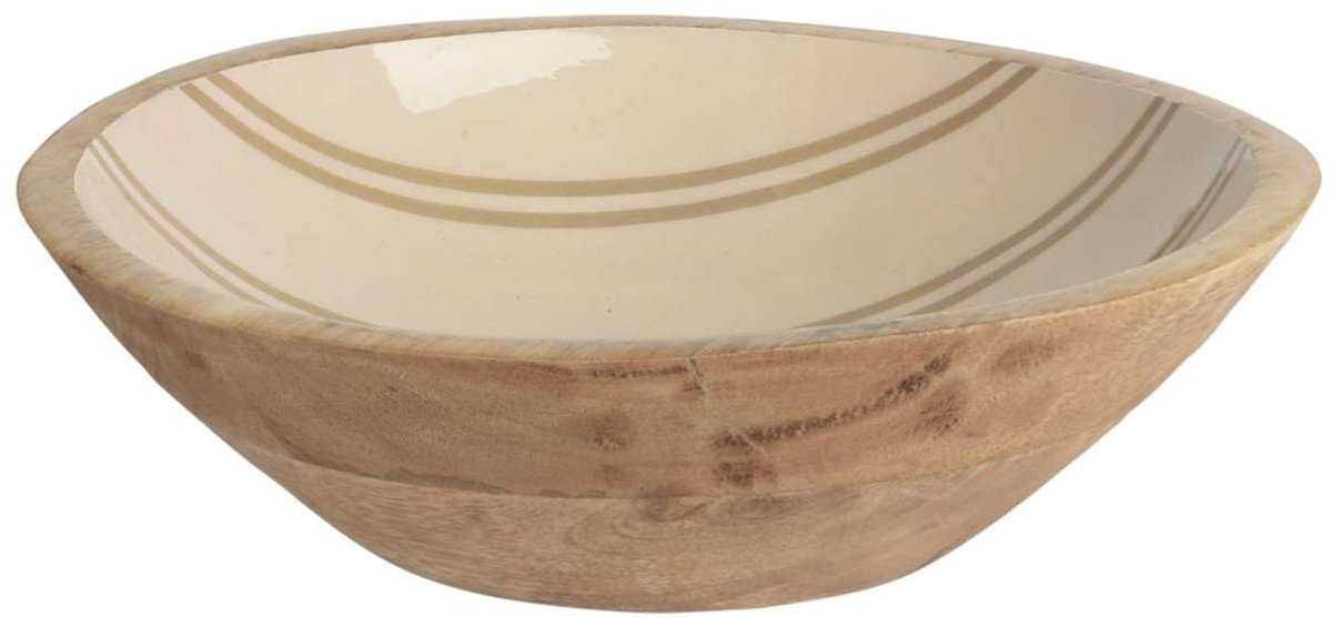 Kaemingk houten schaal beigegroen 24 cm hoogte 6,5 cm