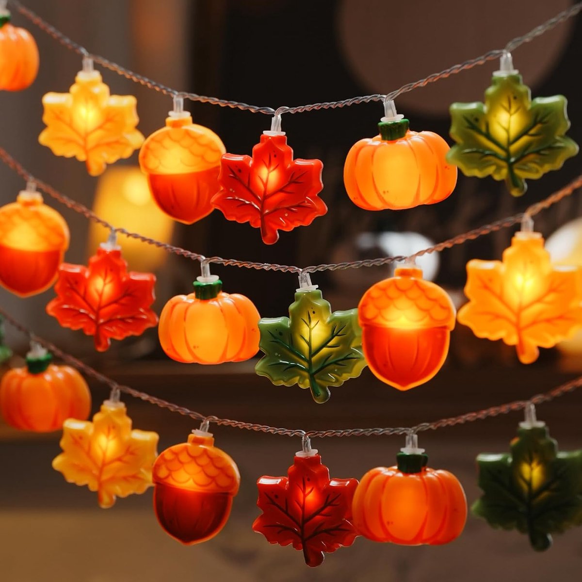 Slingerlichten - Halloween Pompoen en Esdoornblad Themaketting - LED Decoratie met Batterij - 2 Standen (Constant en Knipperend) - Geschikt voor Feest en Herfstdecoratie - 6 Meter - 40 Lampjes