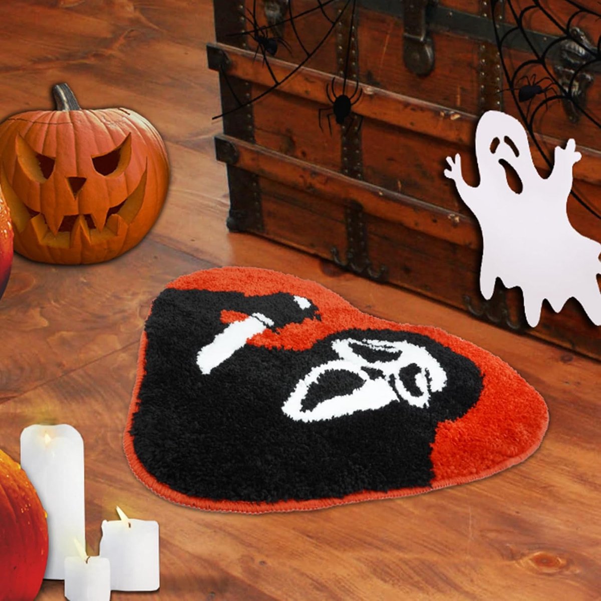 Halloween badkamer tapijt met mes badkamer mat vleermuizen deur mat anti-slip schattig tapijt voor keuken slaapkamer vakantie buiten slaapkamer (schedel)