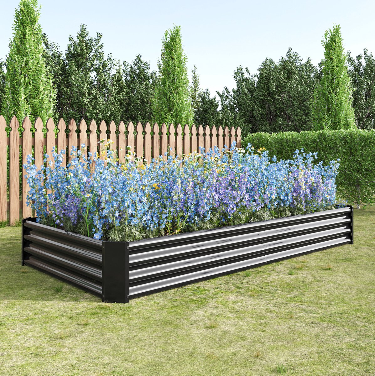 Moestuinbak – 232 x 113,5 x 30 cm – Open Bodem – Metaal – Zwart – Voor Groenten, Kruiden en Bloemen