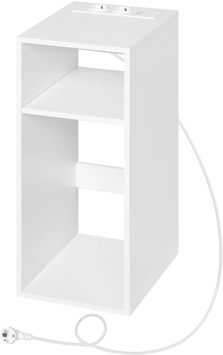 Klarven Nachtkastje Wit - Laadpoorten en stopcontacten - Compact met open vakken - B 25 x D 30 x H 60 cm