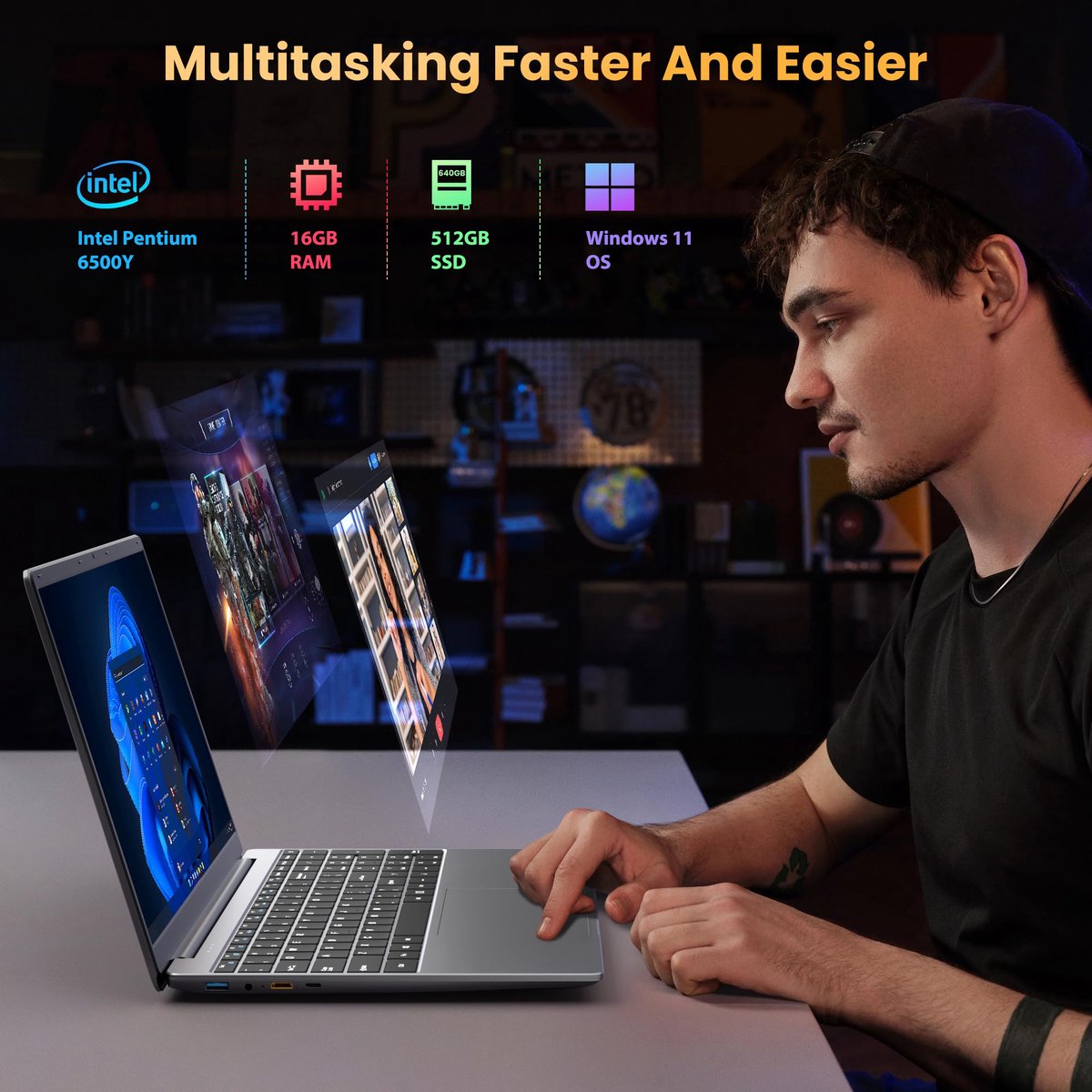 Laptop 16GB RAM 512GB SSD - 15,6 Inch Full HD IPS - Intel 6500Y Processor - Space Gray - Notebook