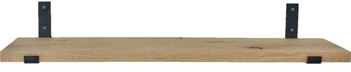 GoudmetHout Lichte Eiken Wandplank - 260x20 cm - Plankdragers L-UP Mat Zwart Licht eiken