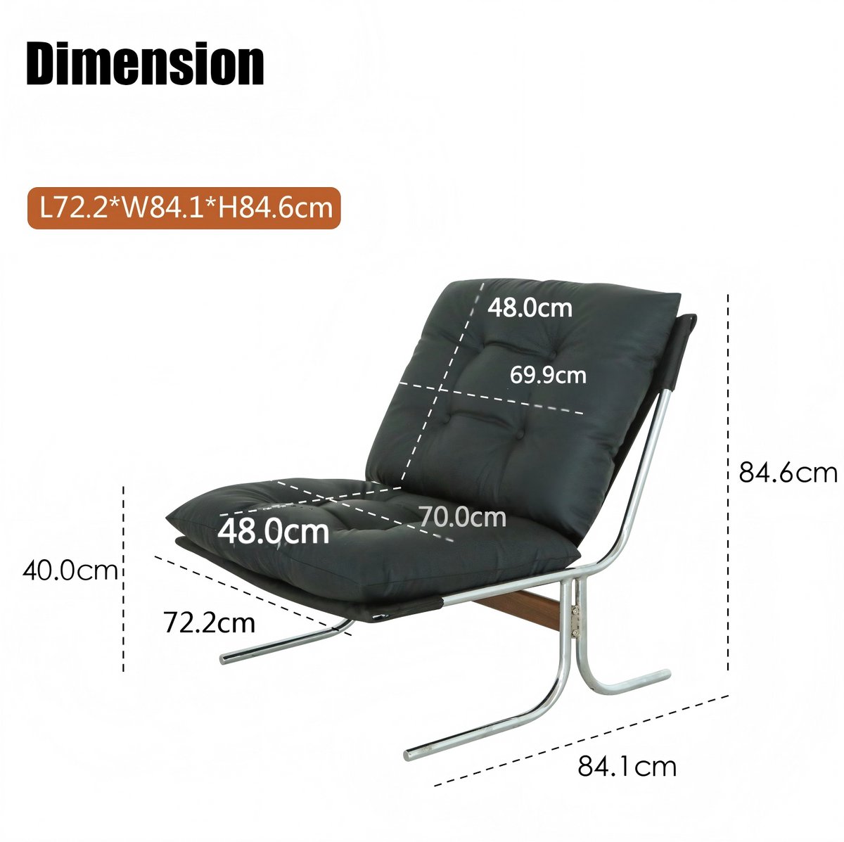 REDOM - Fauteuil - Barcelona-stijl - Afneembare bekleding - Kunstleren zitting - Metalen frame - Zonder armleuningen - Woonkamer - Zwart - 72,2 x 84,1 x 84,6 cm