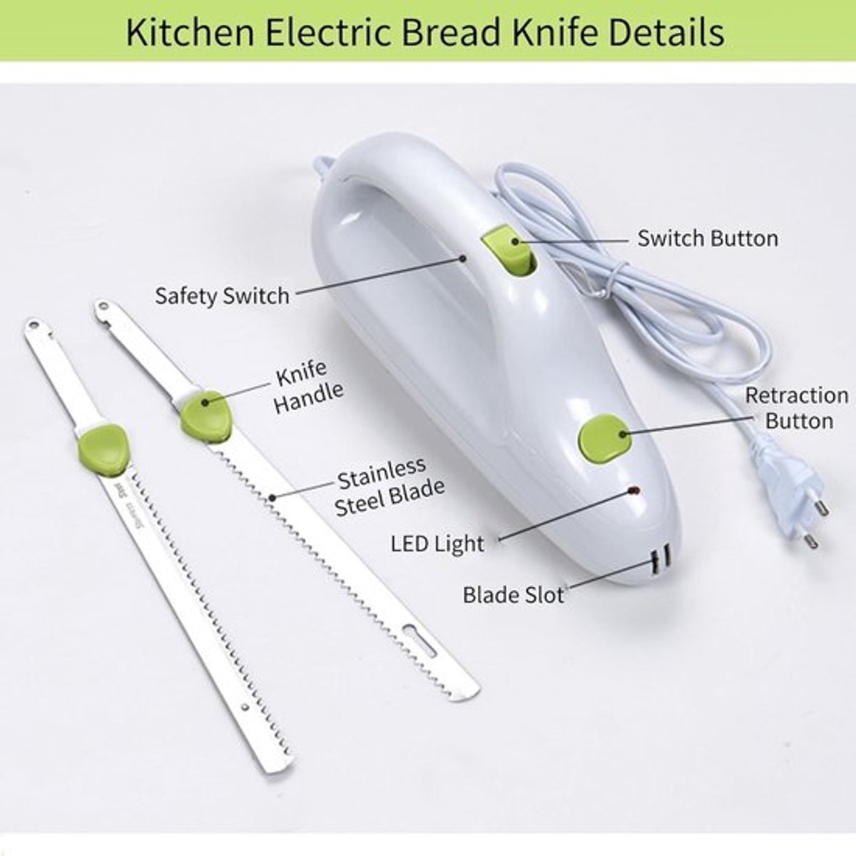 Zerodis Elektrisch Snijmes - Lichtgewicht Serrated Snijmes voor Vlees, Brood en Meer