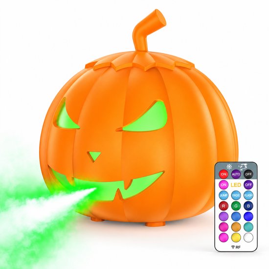 Halloween Rookmachine Pompoen – 800W – RGB LED – 12 Kleuren – Afstandsbediening – 1L Tank