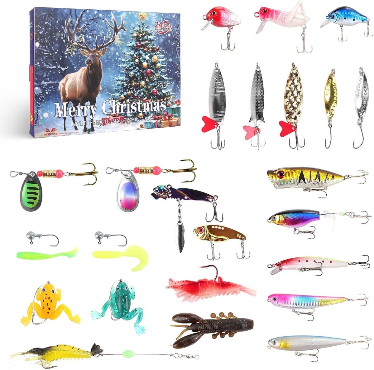 Adventskalender - Visserij Set - 24 Stuks Vislokmiddelen - Diverse Kunstaas Voor Zoet- en Zoutwater - Voor Mannen