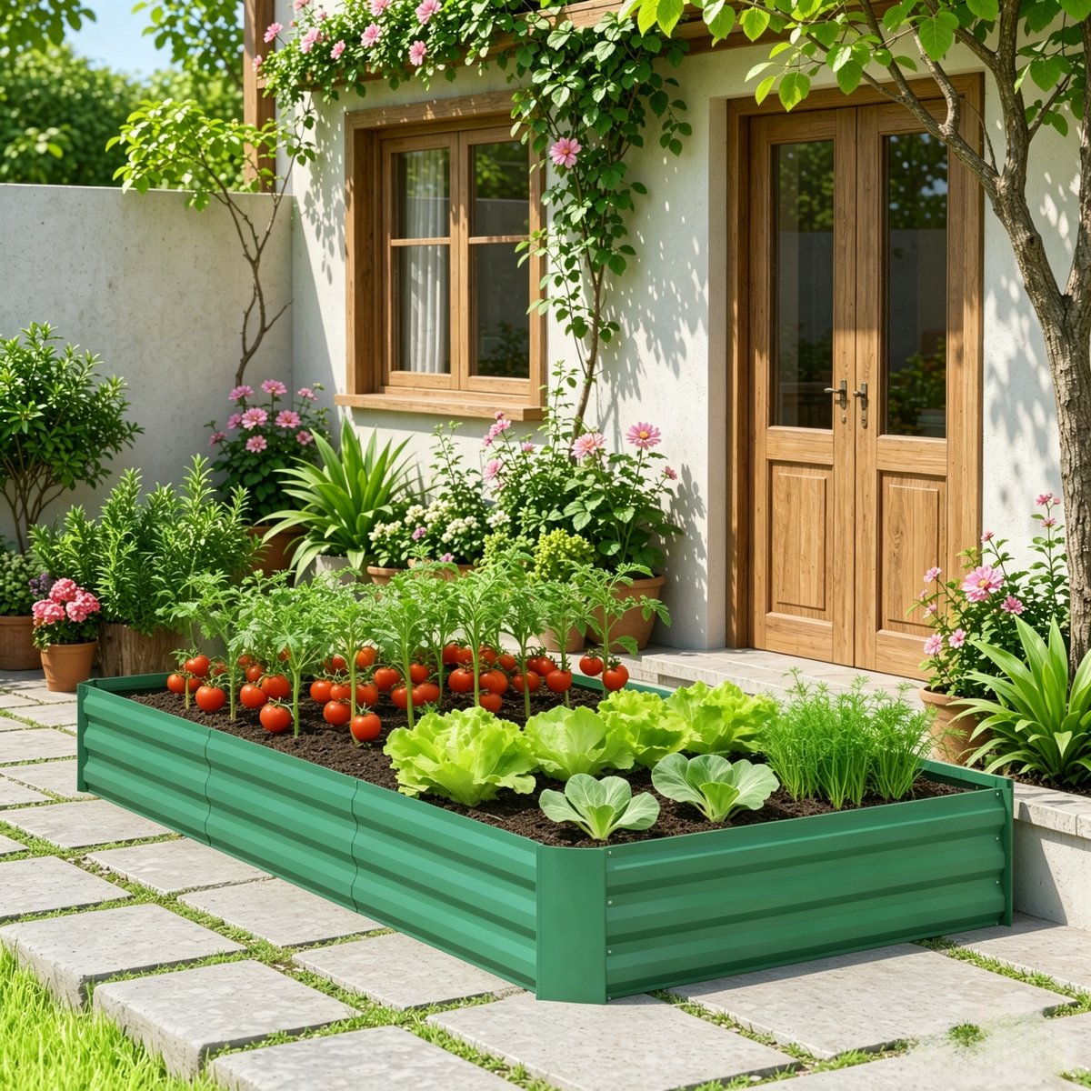 Moestuinbak – 240 x 120 x 30 Cm – Verzinkt Staal – Groen – Open Bodem Voor Groenten, Kruiden En Bloemen