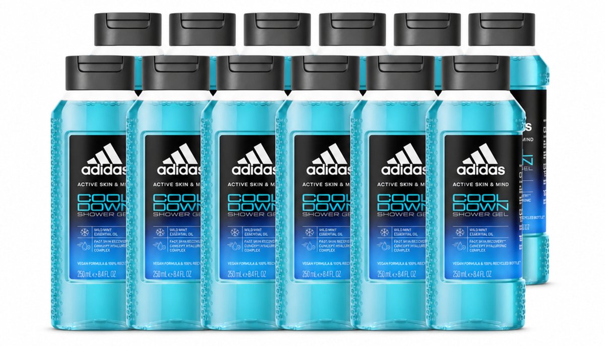 12 x Adidas – Douchegel – Active Skin & Mind Cool Down – 250 ml - Voordeelverpakking - 12 stuks