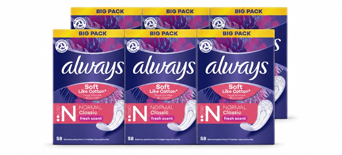 6 x Always - Inlegkruisjes - Normal - Fresh - Voordeelverpakking - Voordeelverpakking - 6 stuks