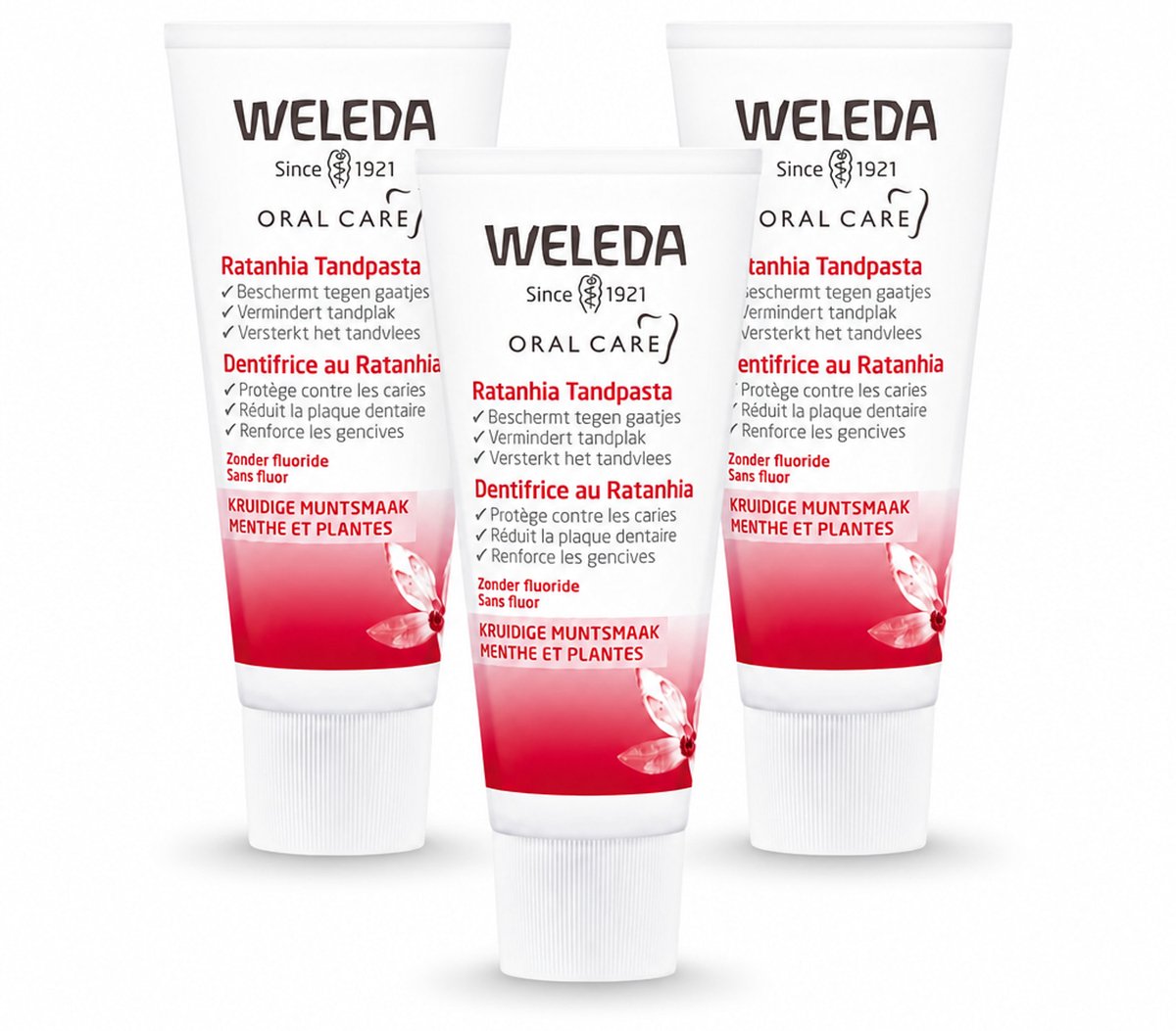 3 x WELEDA - Tandpasta - Ratanhia - 75 ml - Bulkverpakking - 3 stuks
