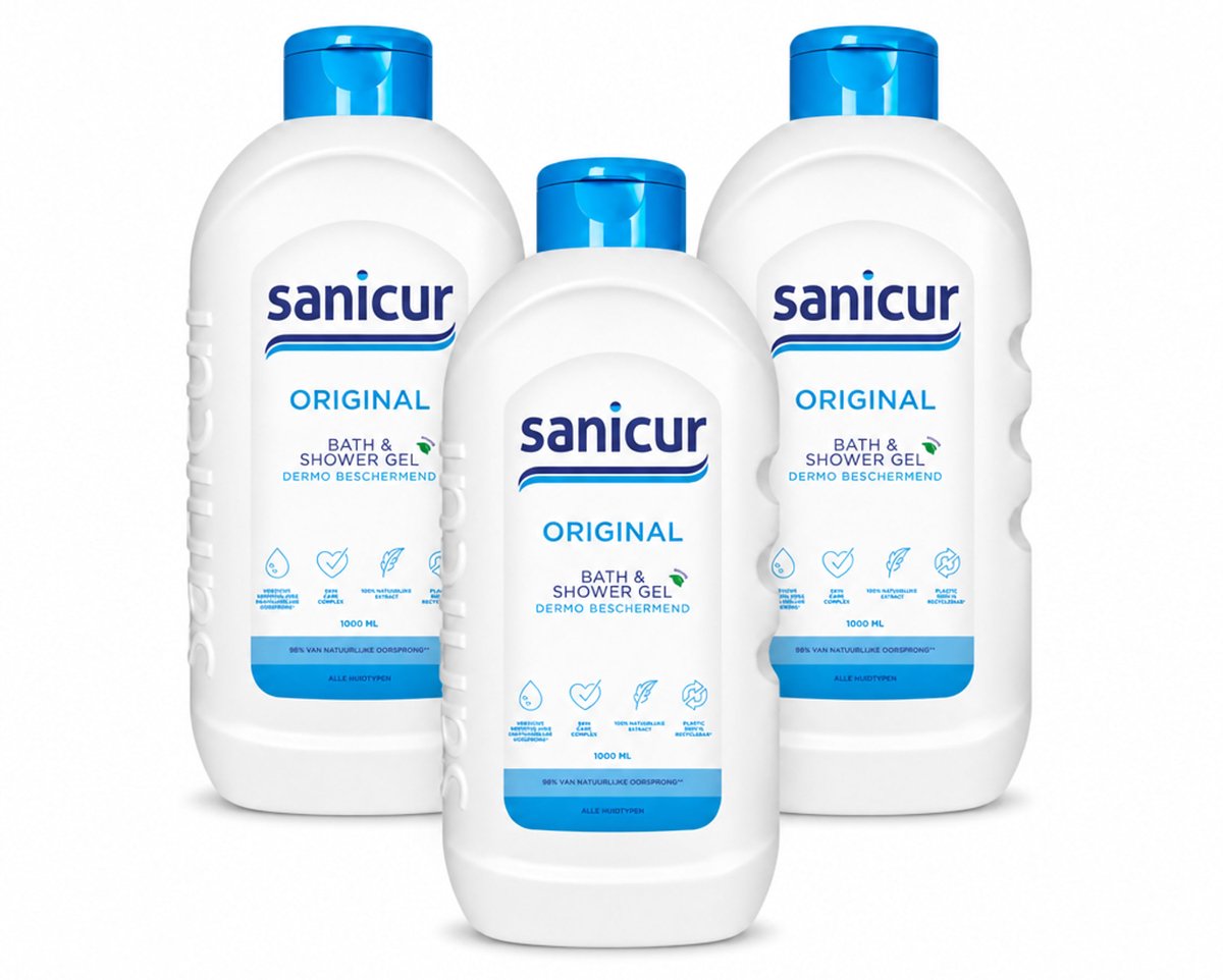 3 x Sanicur – Bad & Douchegel – Original – 1000 ml - Voordeelverpakking - 3 stuks