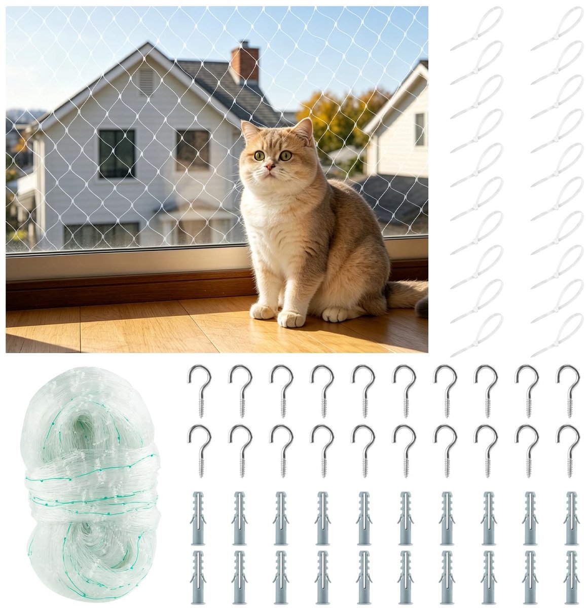 Elzusha - Balkon Net voor Katten - 3 x 6 m - Nylon Gaas