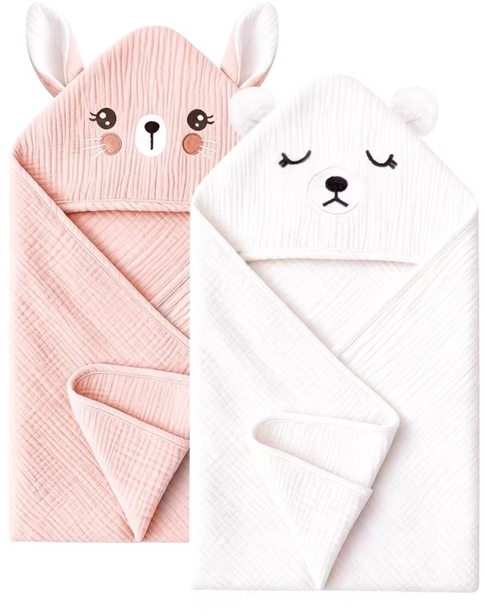 Elzusha - 2 Stuks Babyhanddoek met Capuchon - Zacht Katoen - Uniseks